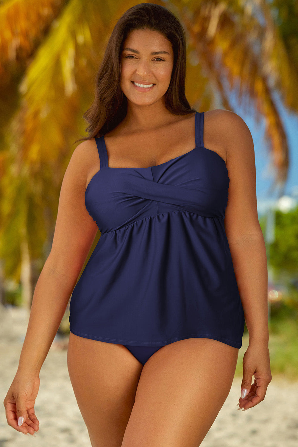 Full Size Adjustable Strap Tankini Set Navy