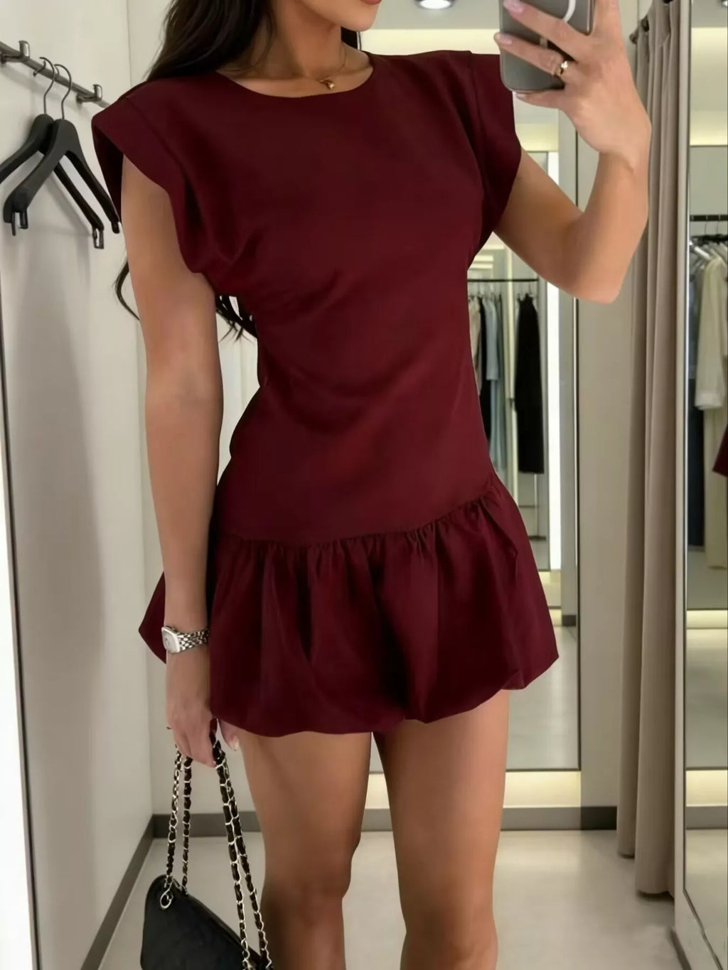 women's ruffle hem mini dress - front view