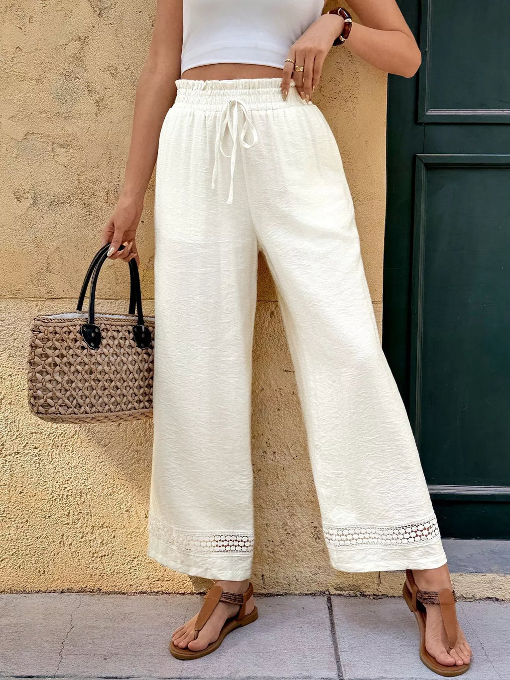 women's wide leg pants with pockets - front view
