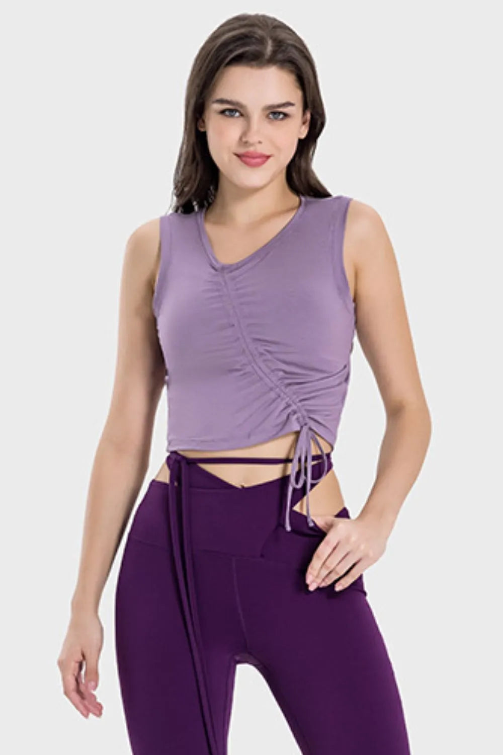 women's millennia drawstring ruched wide strap active tank - additional image