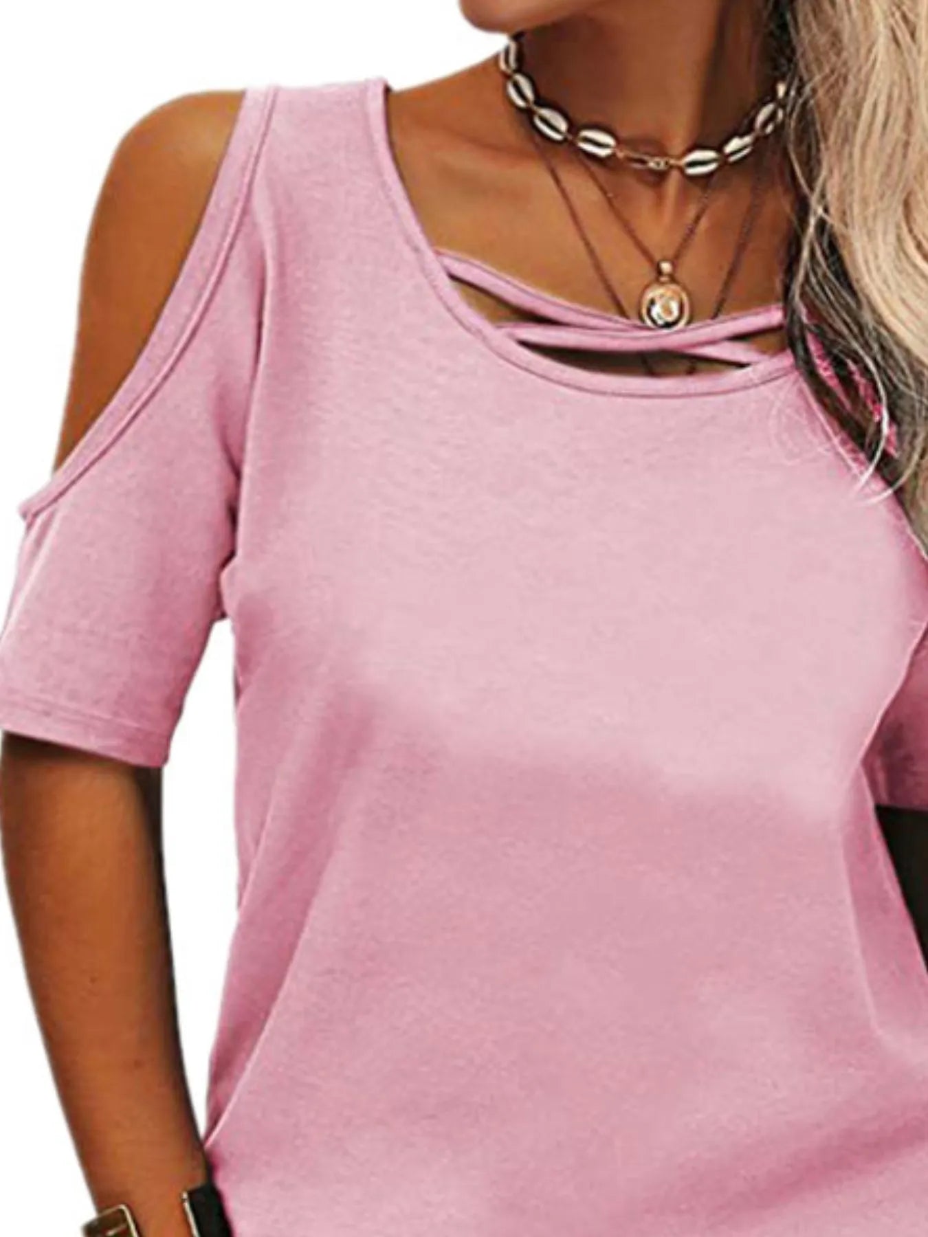 Full Size Crisscross Cold Shoulder Casual T-Shirt Plus Size