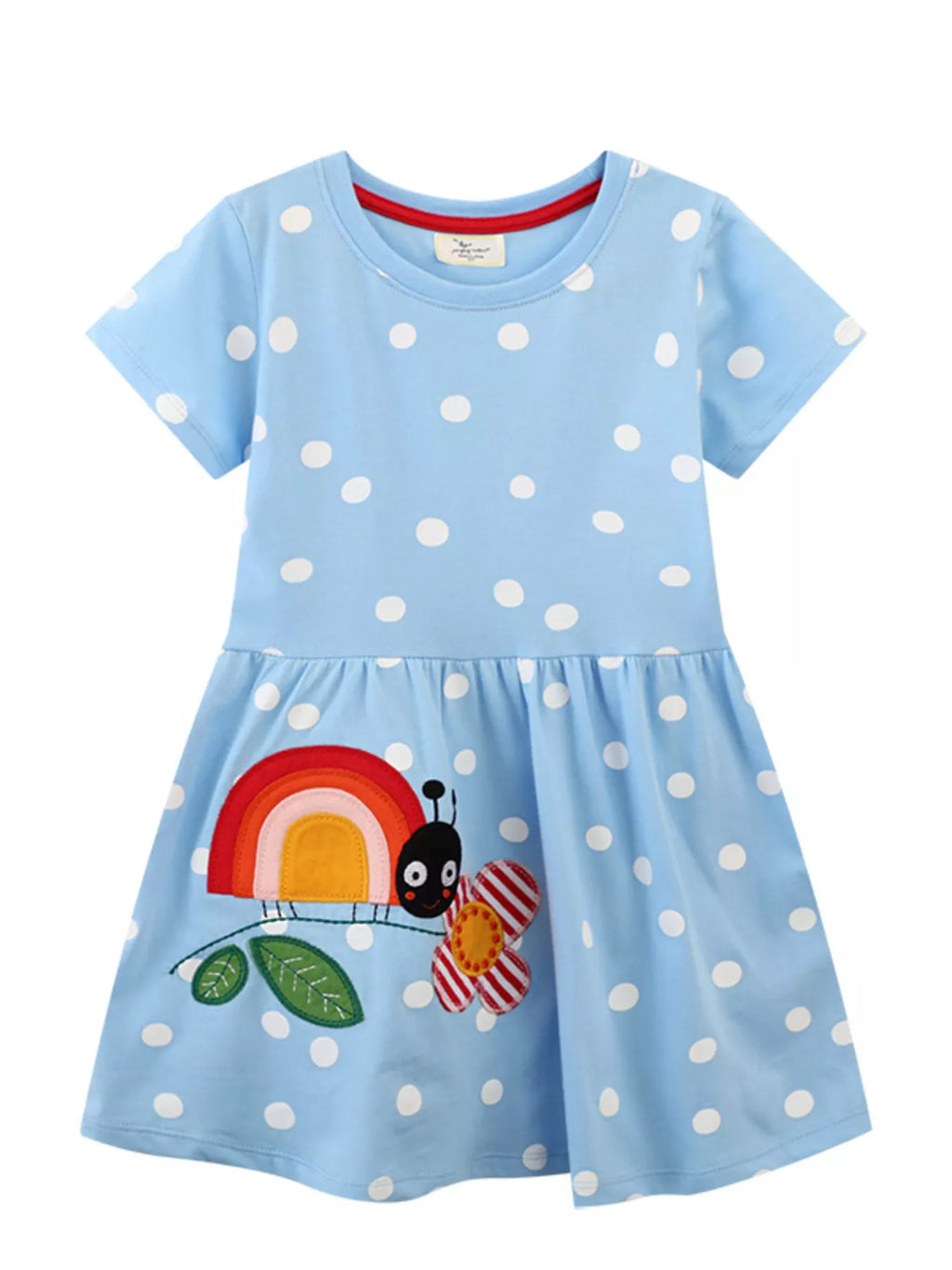 women's children's polka dot ladybug round neck dress - front view