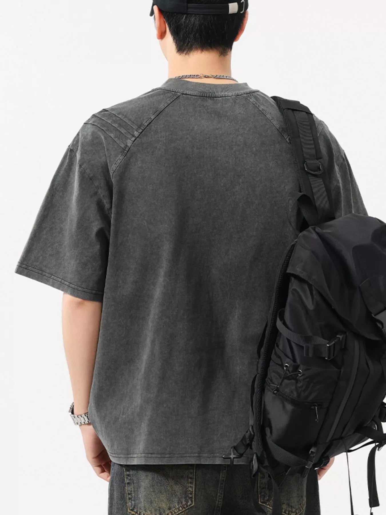 men's men's plus size vintage washed round neck tee - extra view