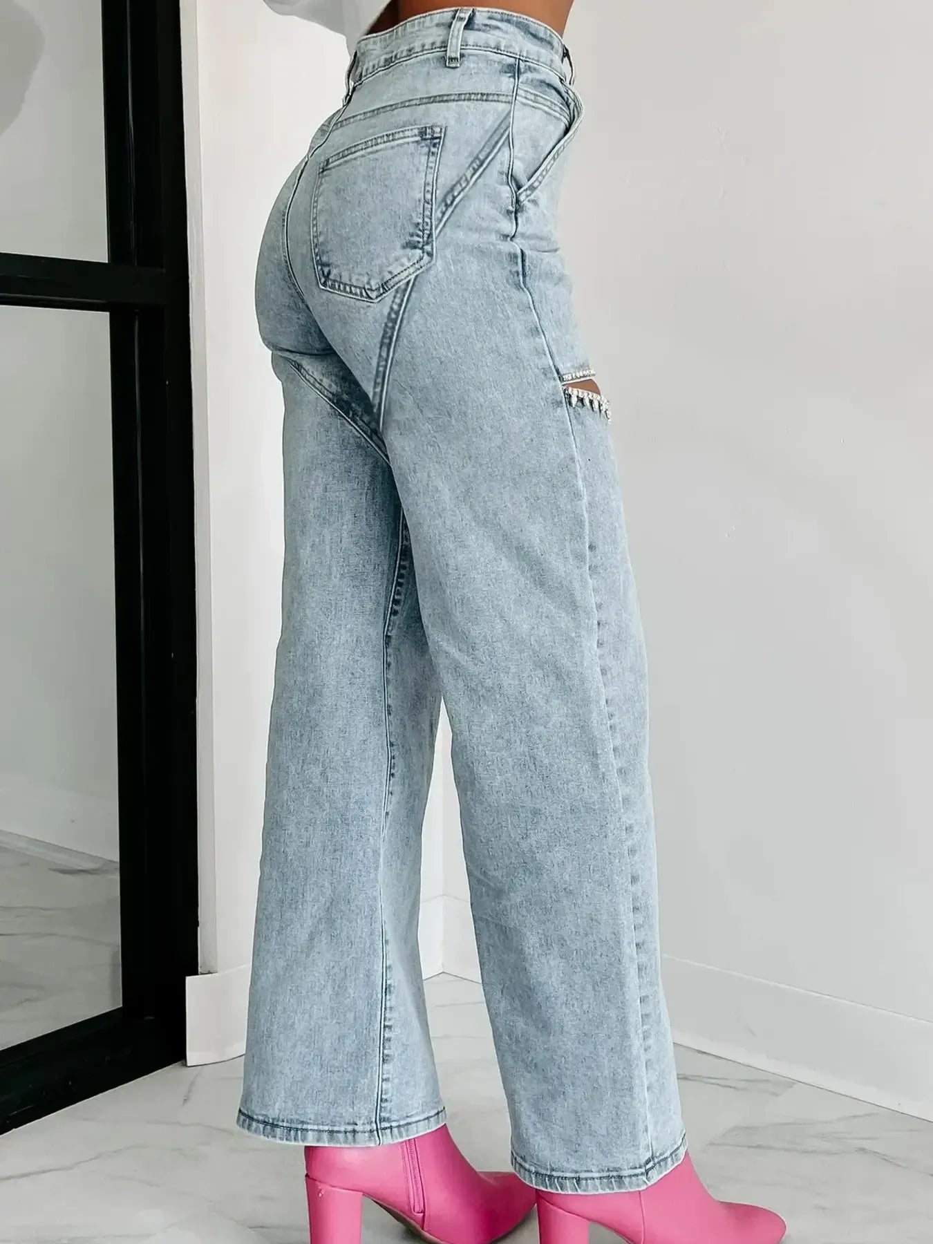 High Waist Cut-Out Wide Leg Jeans