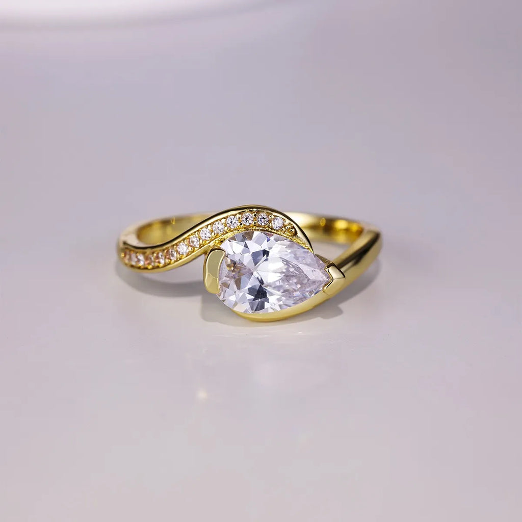 old mine cut moissanite vintage diamond engagement rings 1.5ct Moissanite Ring in 925 Sterling Silver – Donjane! Luxe Shine in Gold, size 6, 7, 8, 9, shown in angled view highlighting gemstone detail