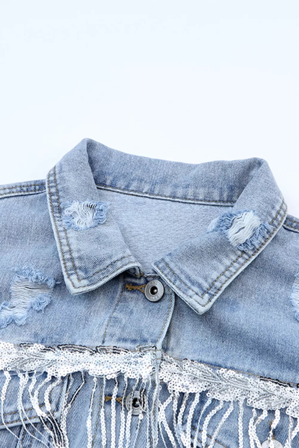 women's fringed sequin embellished denim jacket - product detail