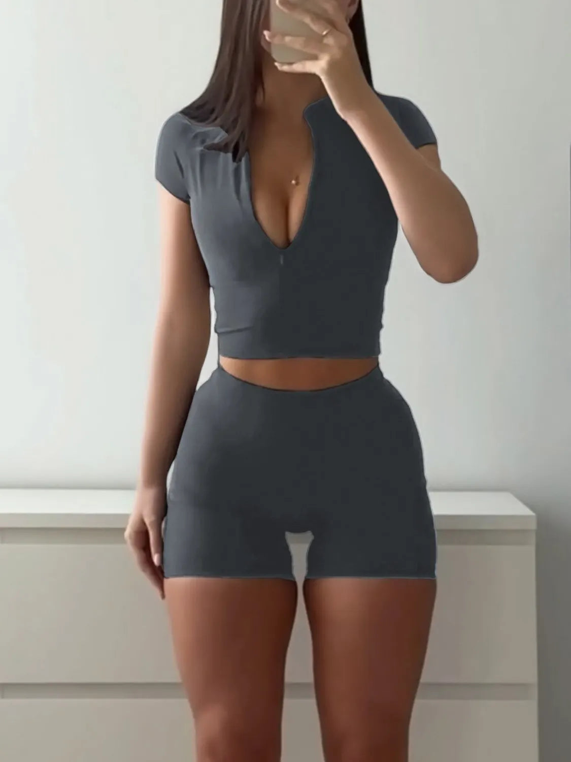 Short Sleeve Crop Top and Shorts Set