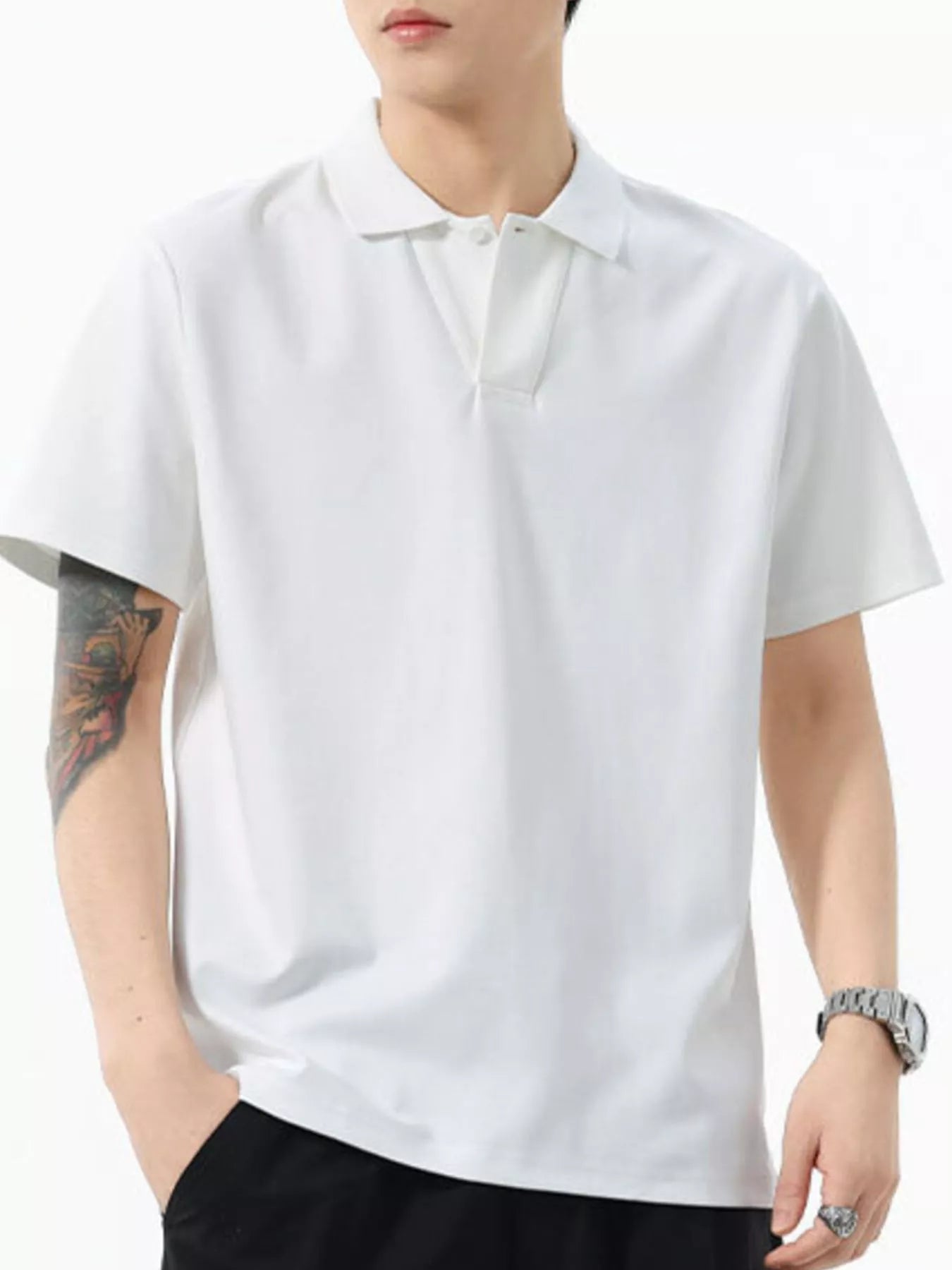 men's men's full size button detail short sleeve polo plus size - product showcase