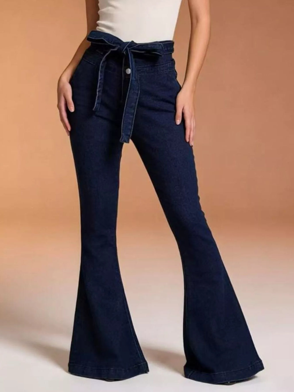 women's bow-tie high-waisted flare jeans - styling option