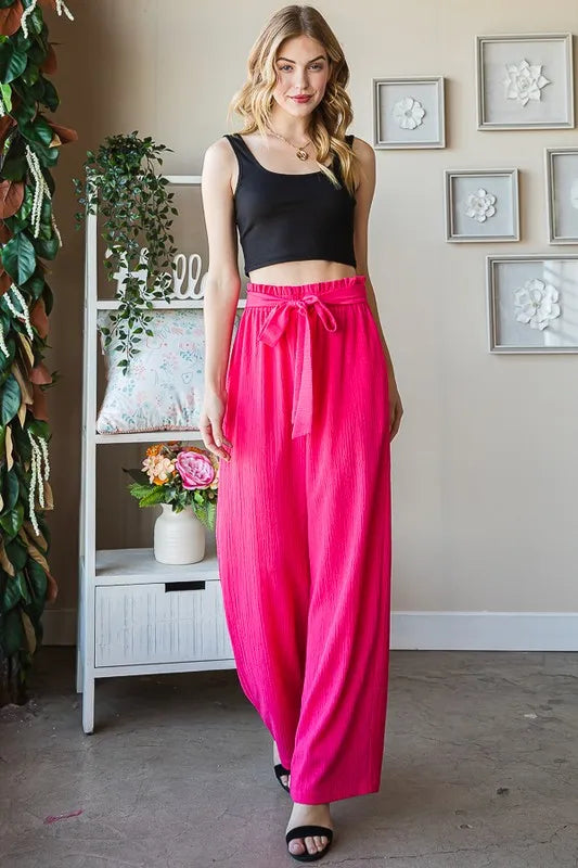 Heimish Full Size Front Tie Pants with Paperbag Waistband Plus Size Watermelon