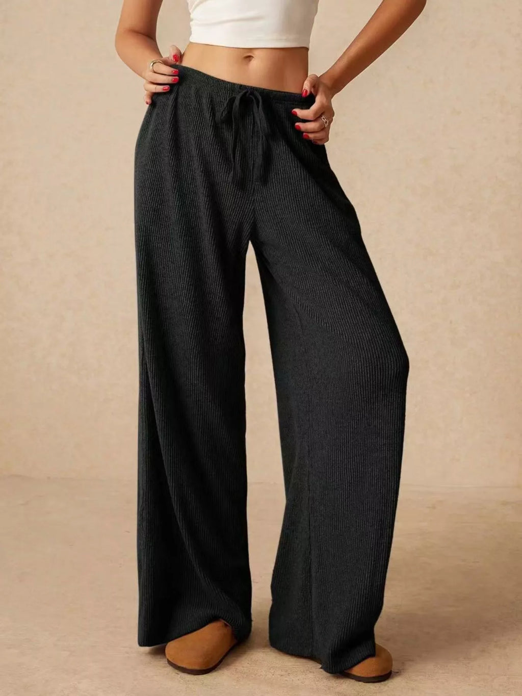 women's drawstring wide leg pants - extra view