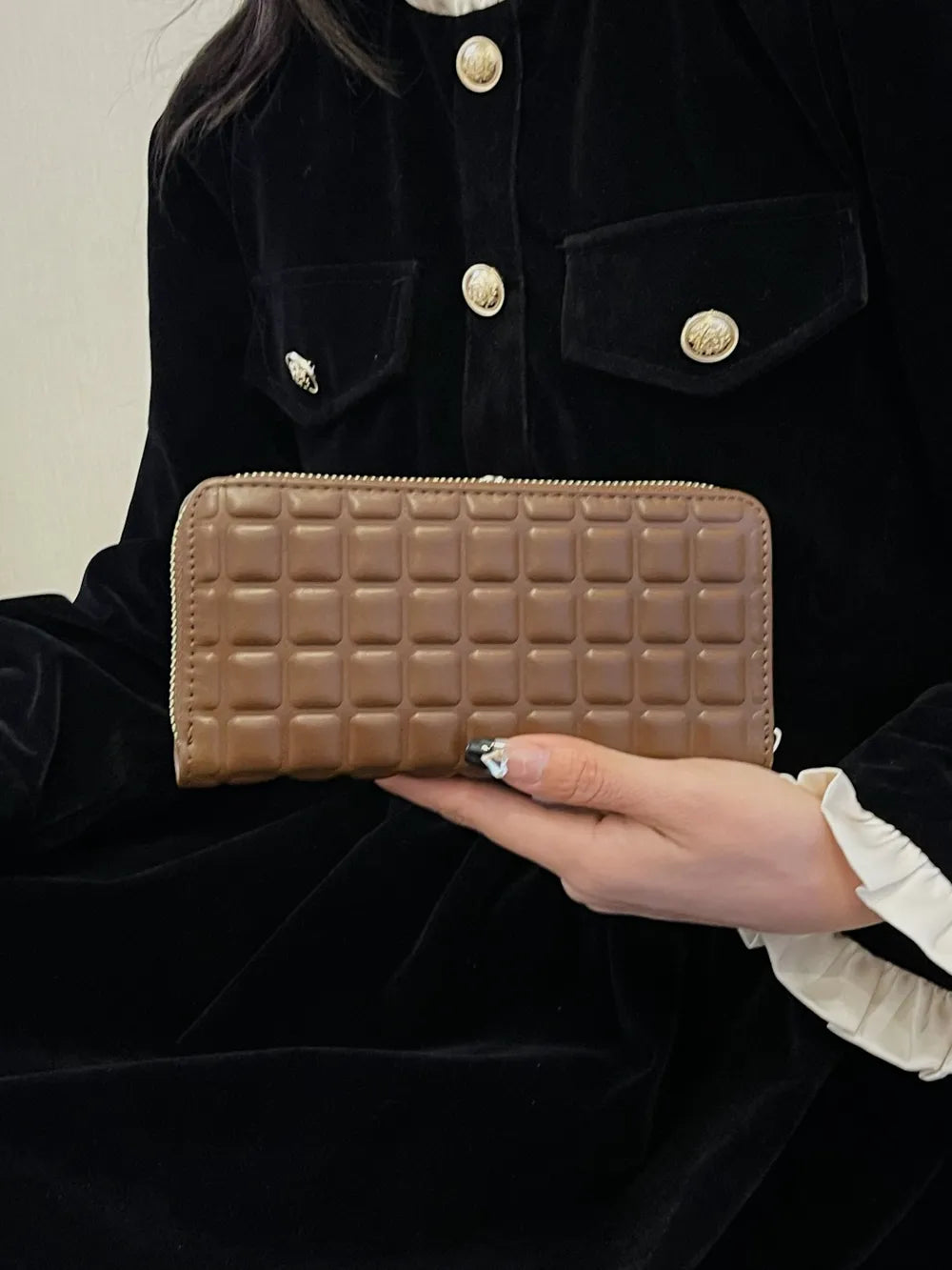 PU Leather Solid Color Wallet Brown One Size