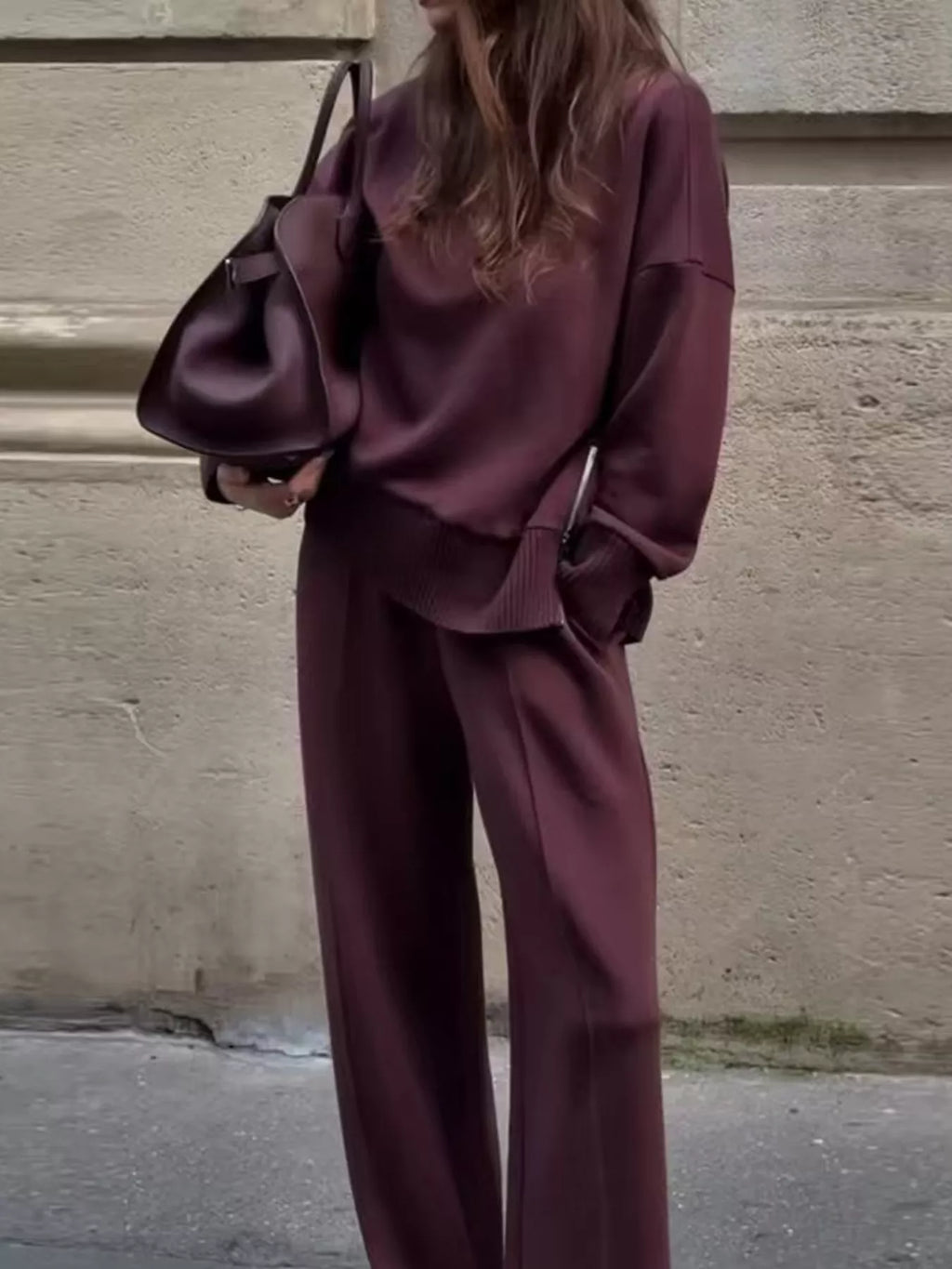 women's turtleneck side zipper sweatshirt and pants set - main product image