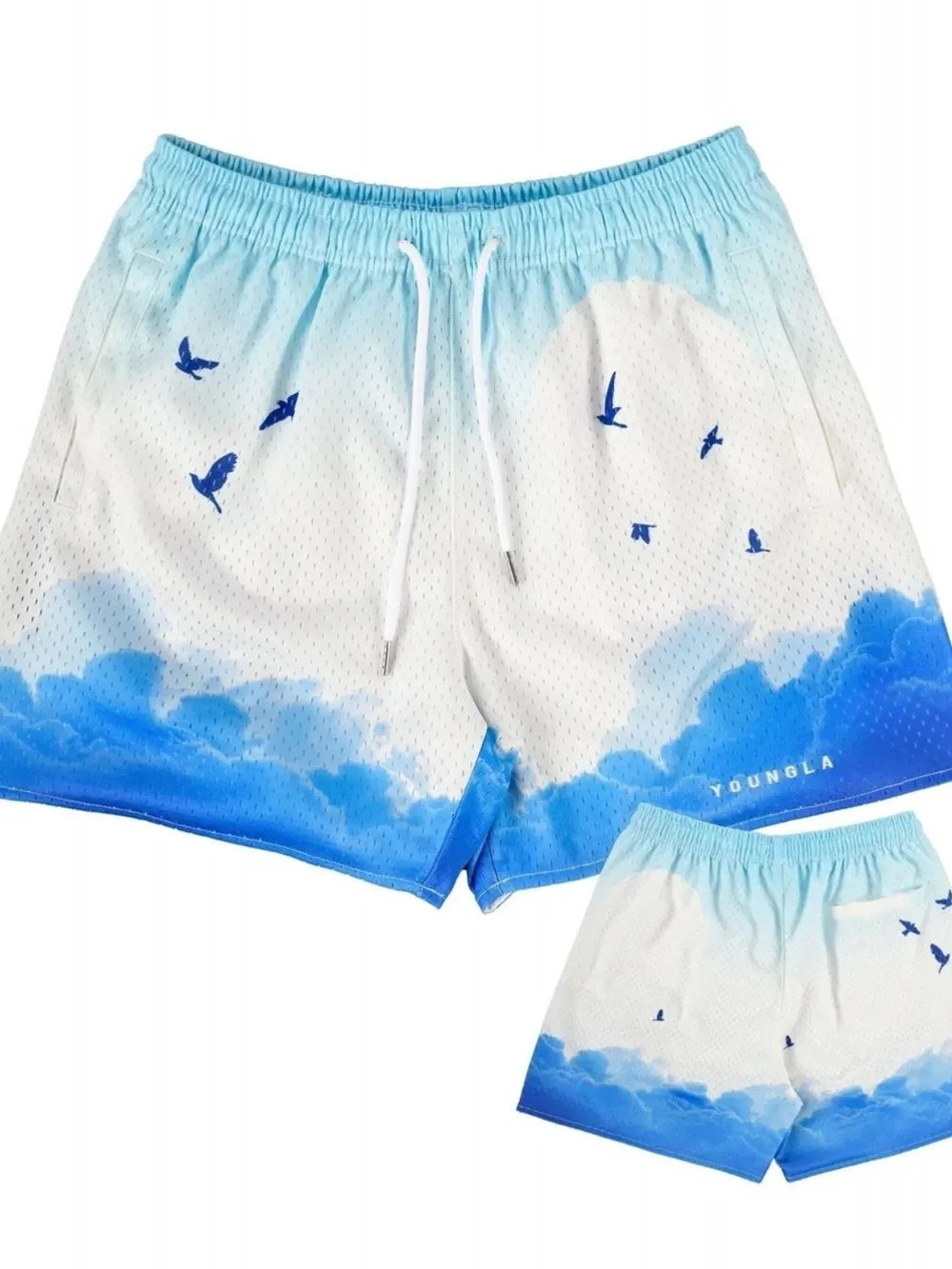 Men's Plus Size Drawstring Printed Shorts Pastel Blue