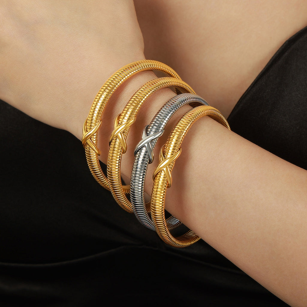 titanium steel spring shape bracelet styled as activewear