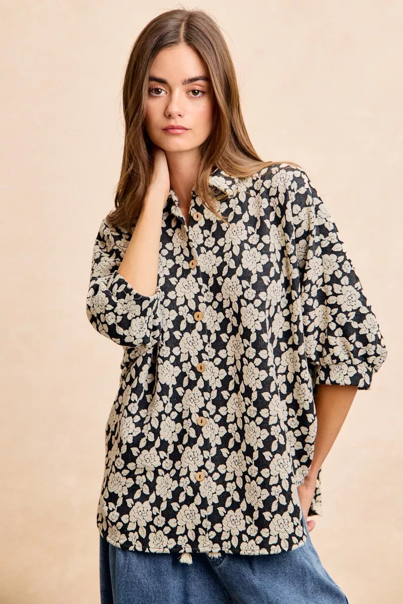 women's bibi floral jacquard short dolman sleeves shirt - additional image