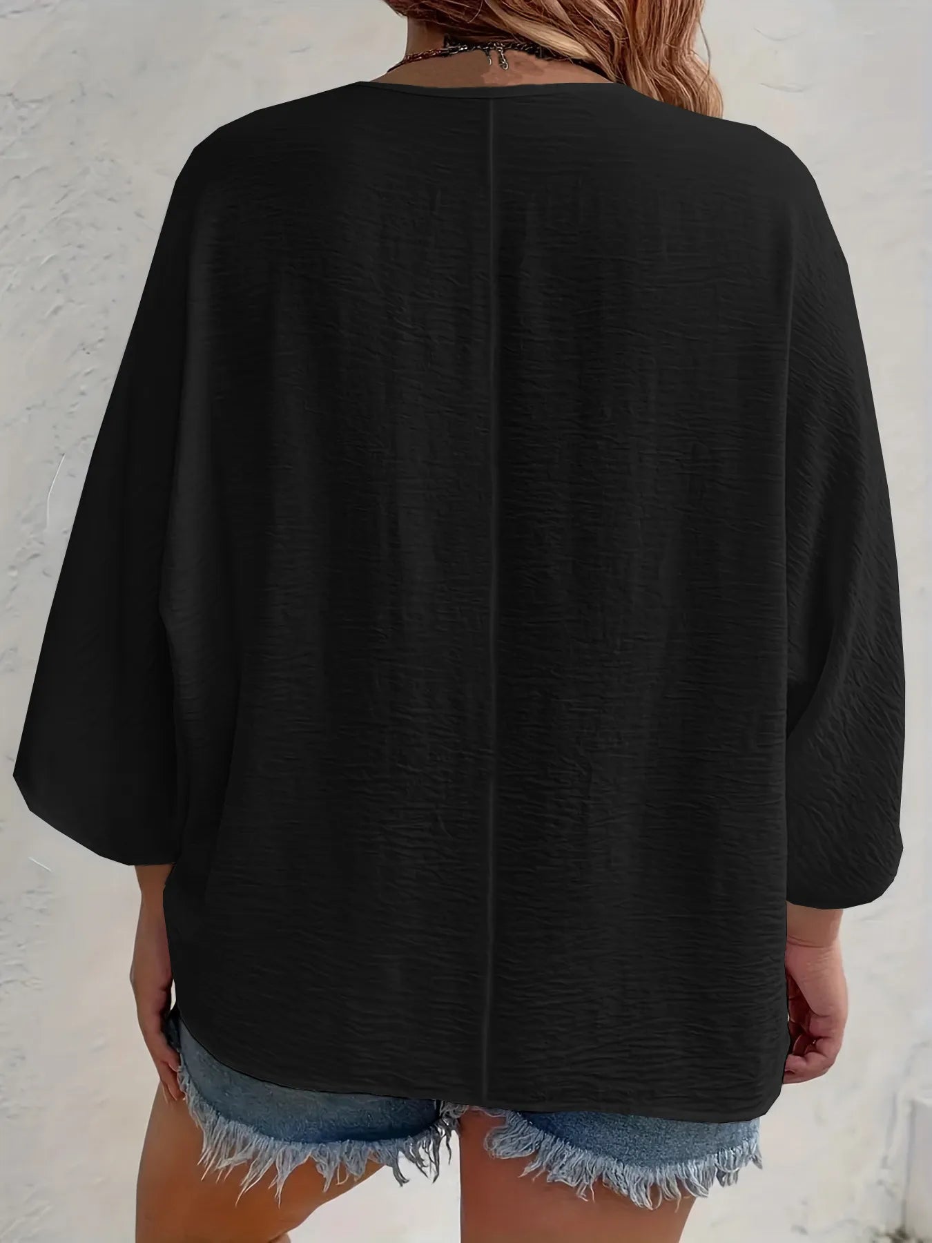 Full Size Casual V-Neck Button Down Relaxed Fit Blouse Plus Size