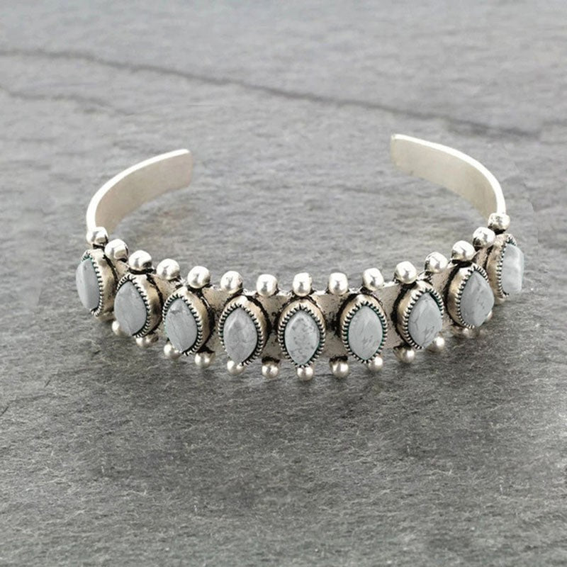 Artificial Turquoise Alloy Open Bracelet Light Gray One Size