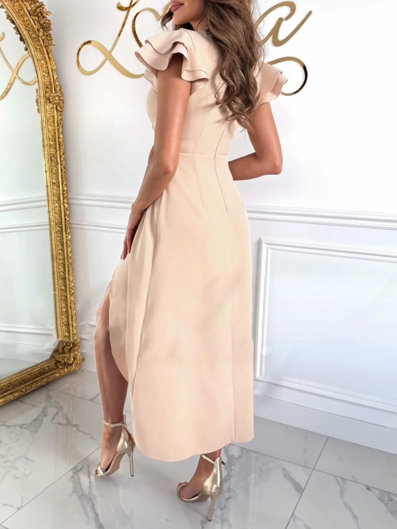 Surplice Ruffled Cap Sleeve Dress