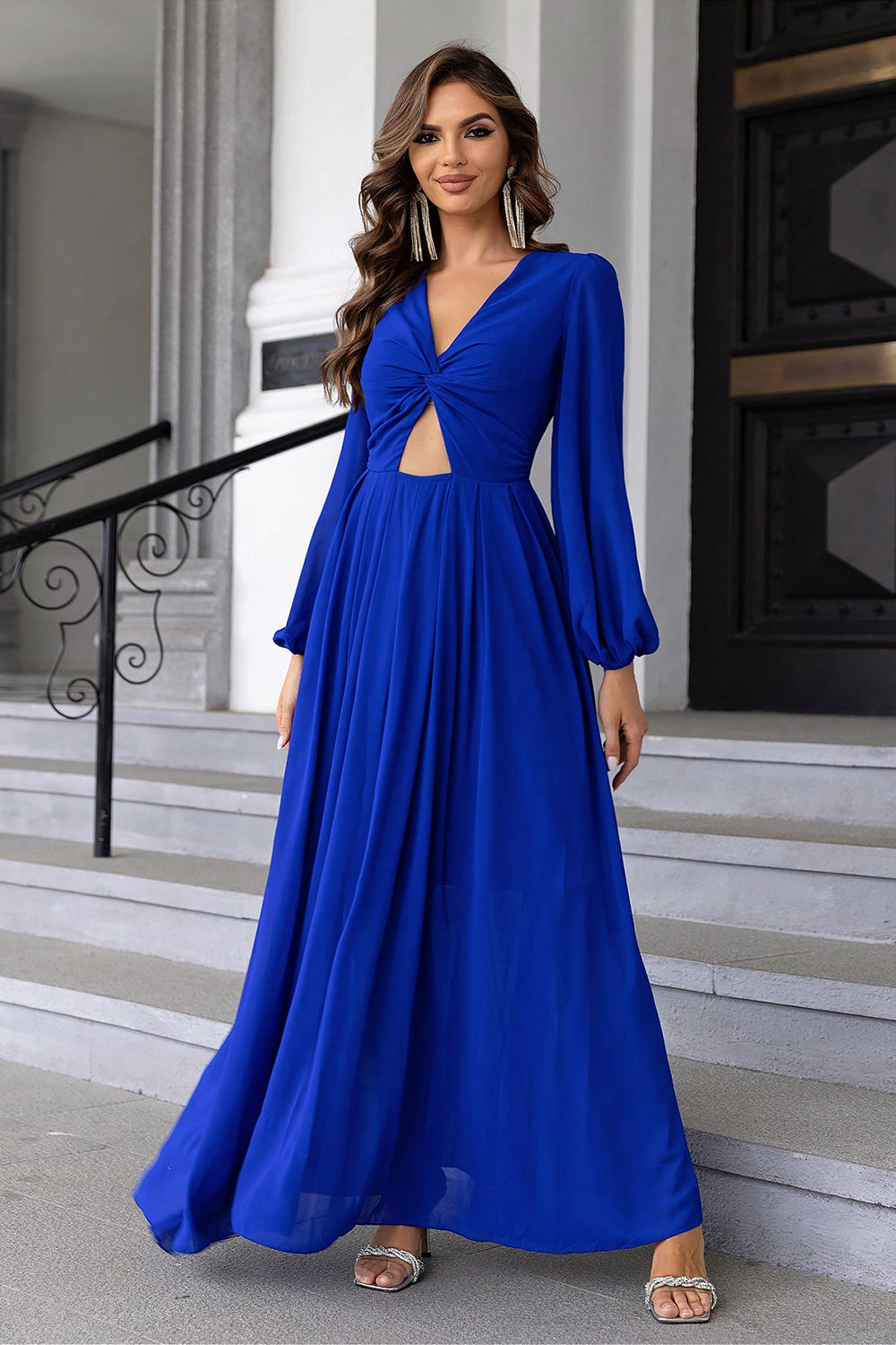 Twist Front Cutout Long Sleeve Dress – Donjane Royal Blue