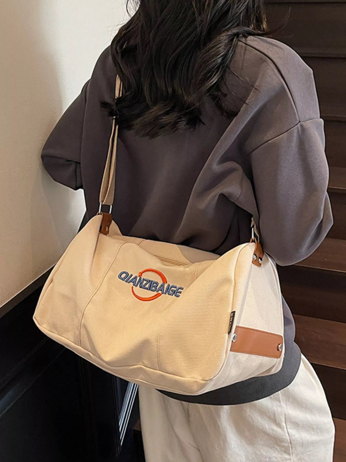 women's canvas duffel bag with adjustable shoulder strap - extra view