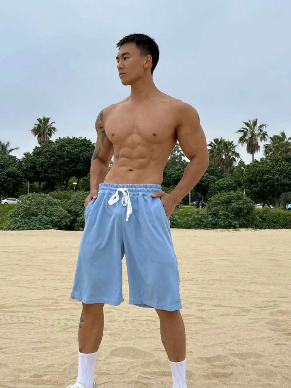 Men's Plus Size Drawstring Shorts with Pockets Light Blue