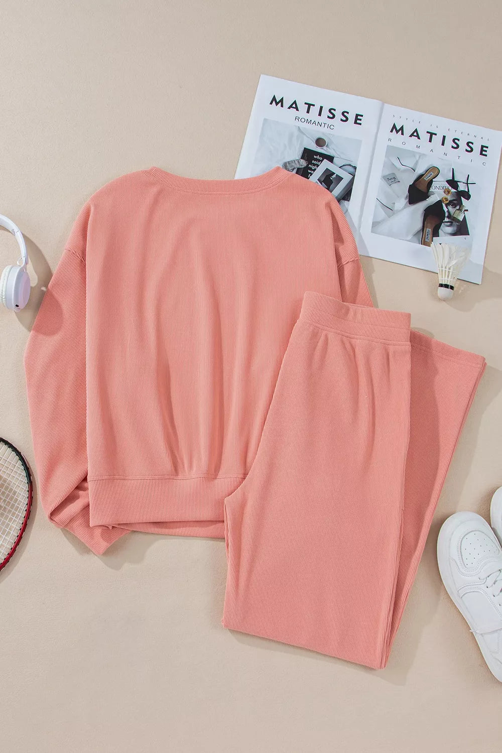 women's ribbed round neck top and pants set - extra view