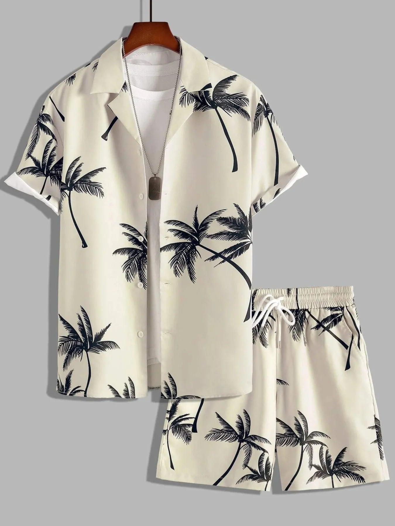 men's men's full size palm print button up shirt and shorts set plus size - back view