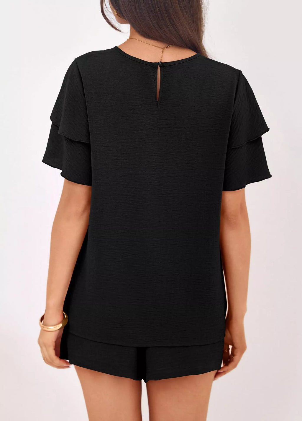 women's ruffle sleeve top and shorts two-piece set - product detail