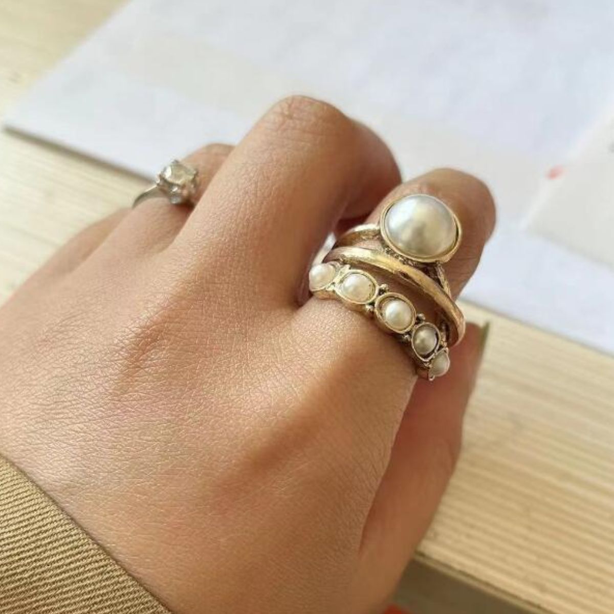 Alloy Three-Layered Open Ring Gold One Size