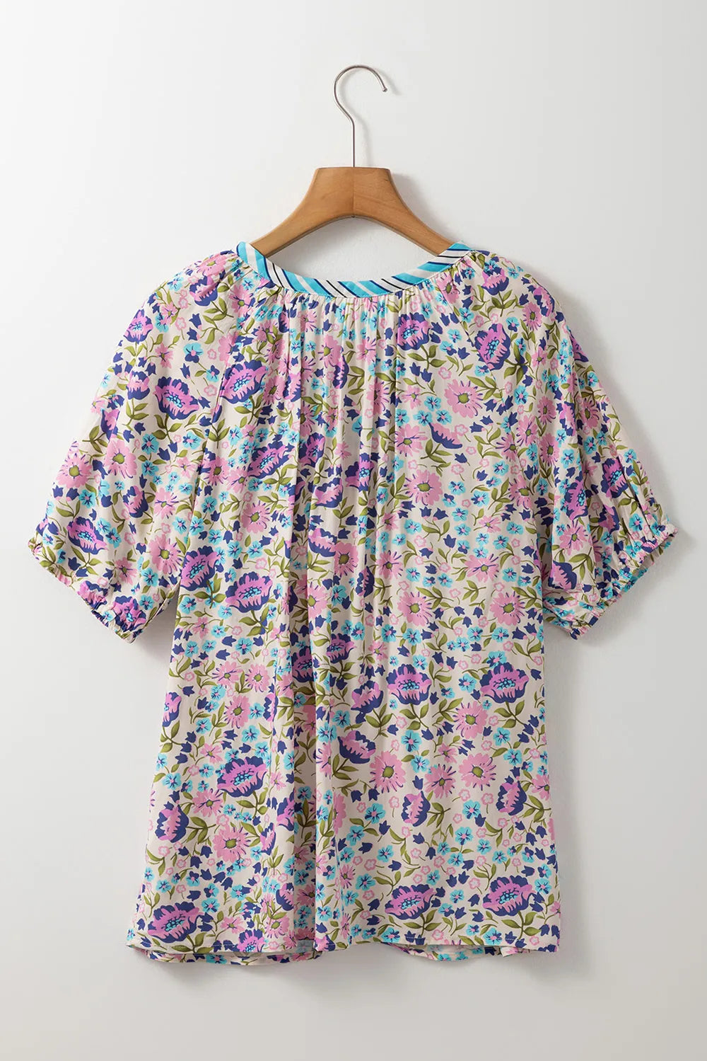 Floral Tie Neck Half Sleeve Blouse