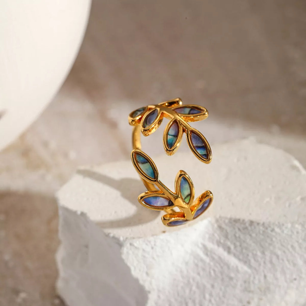 women's 18k gold-plated resin leaf bypass ring - styling option