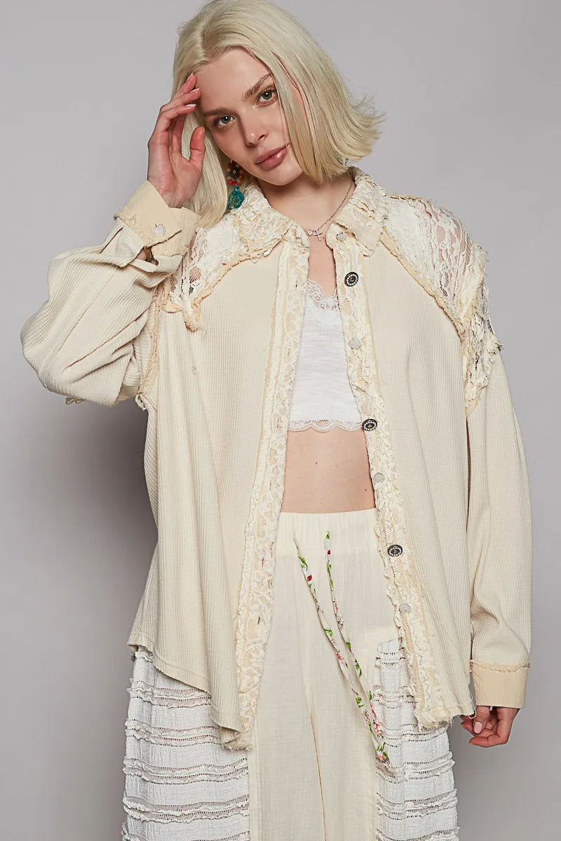 quilted outerwear jacket in city snow