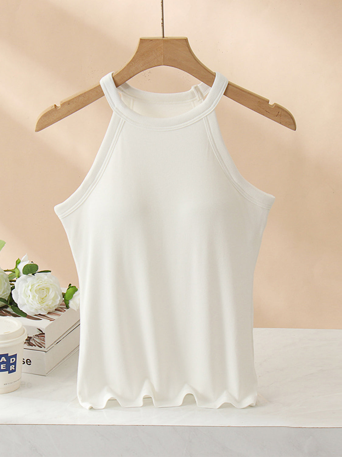 Grecian Neck Tank With Chest Pads White