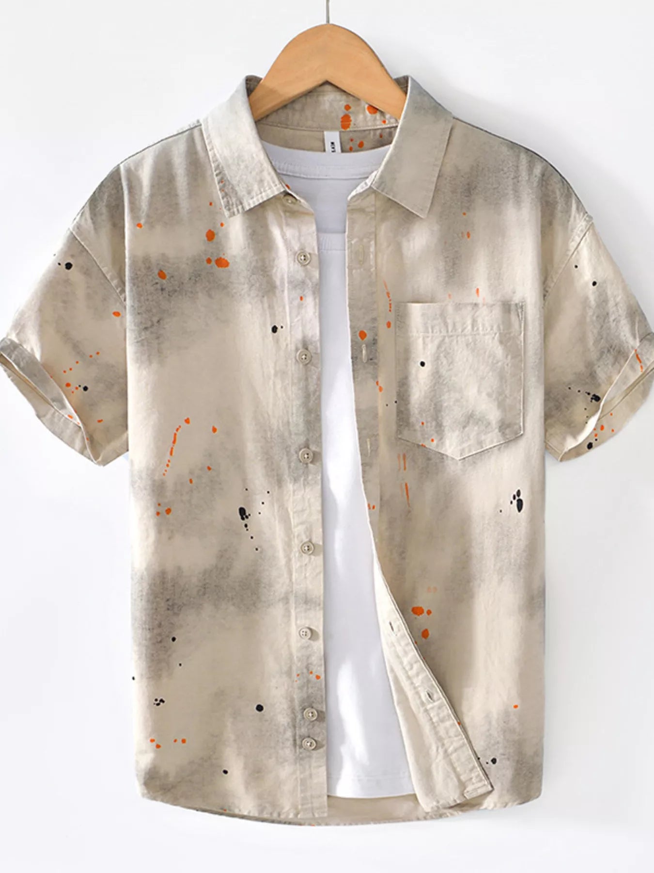 men's men's splatter print casual short sleeve shirt - styled view
