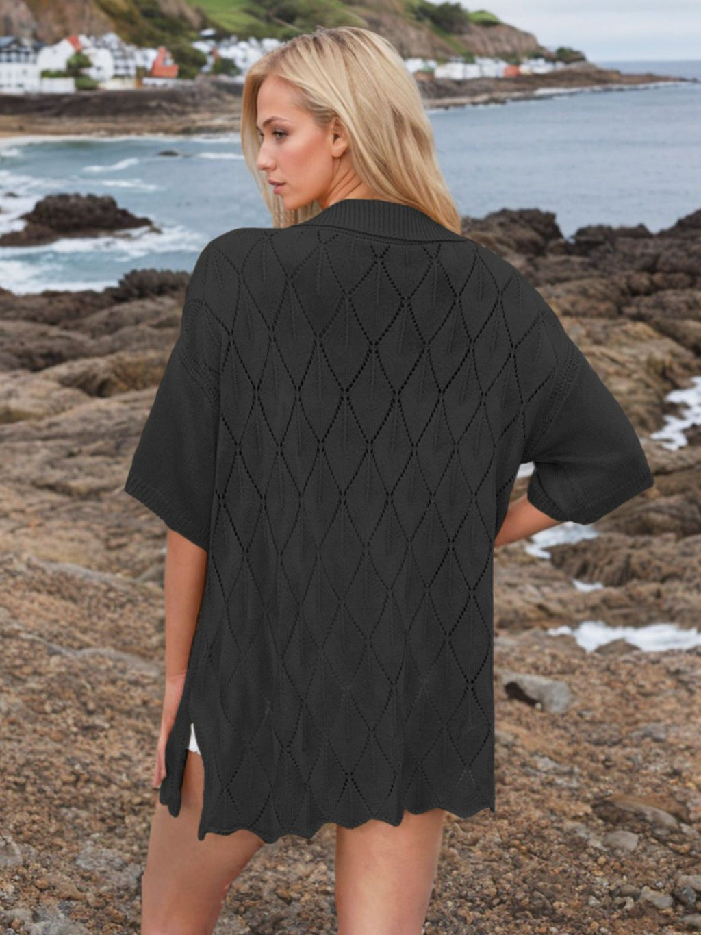 Button Down Eyelet Collared Neck Knit Shirt – Donjane