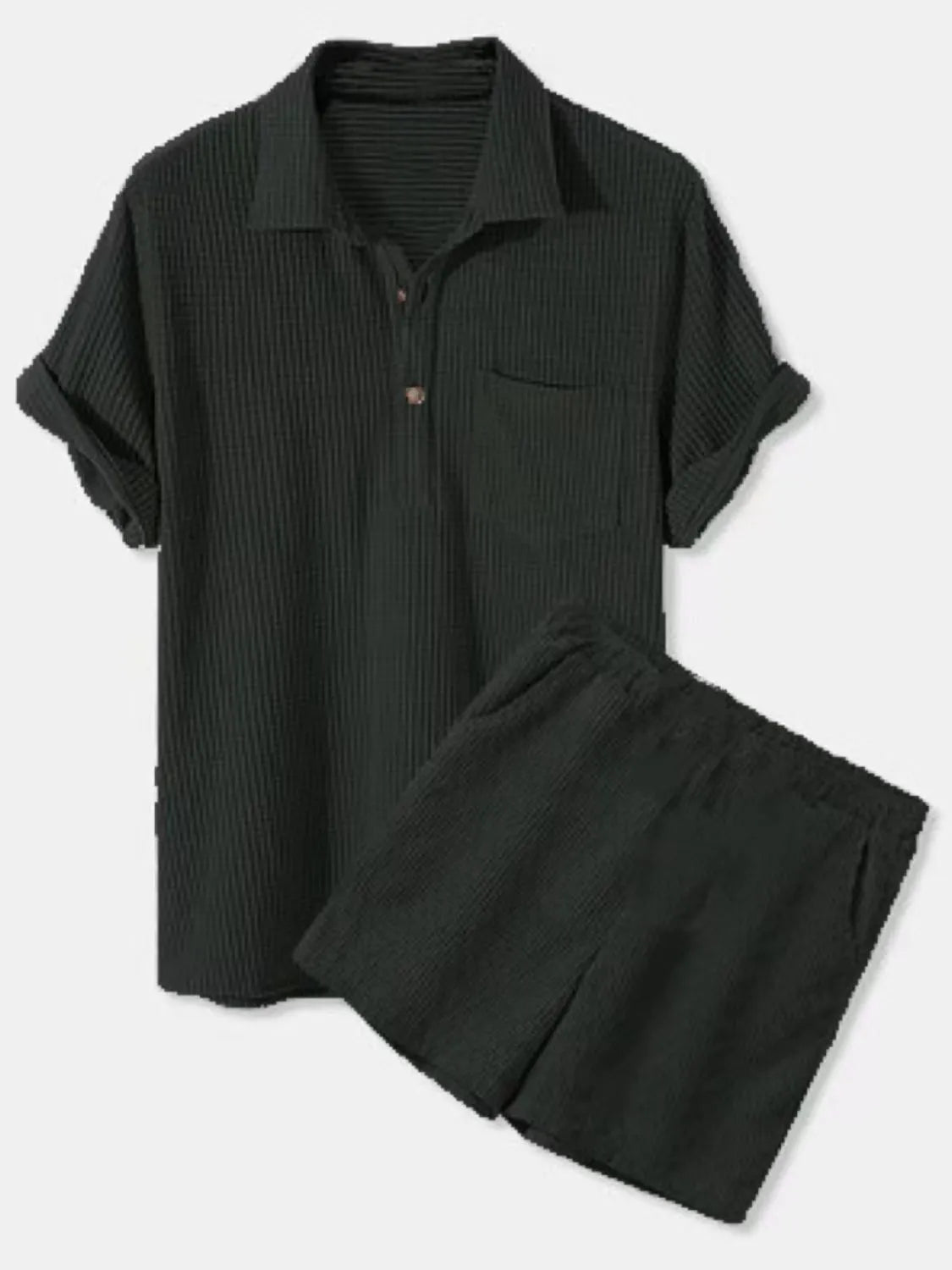 men's men's full size button detail short sleeve top and shorts set plus size - styling option