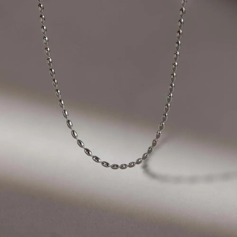 Titanium Steel Beaded Necklace Silver One Size