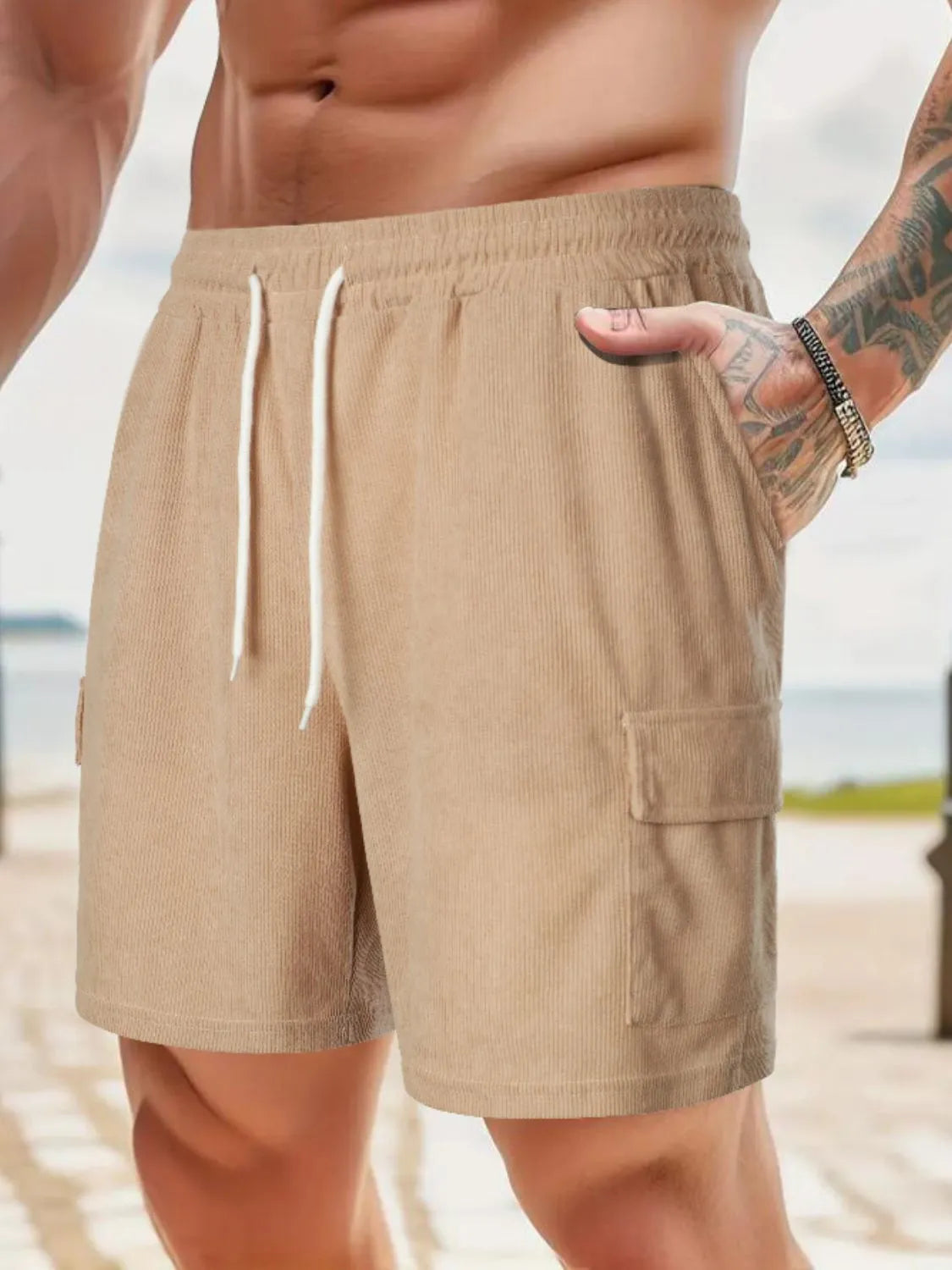 Men's Drawstring Shorts with Pockets Khaki