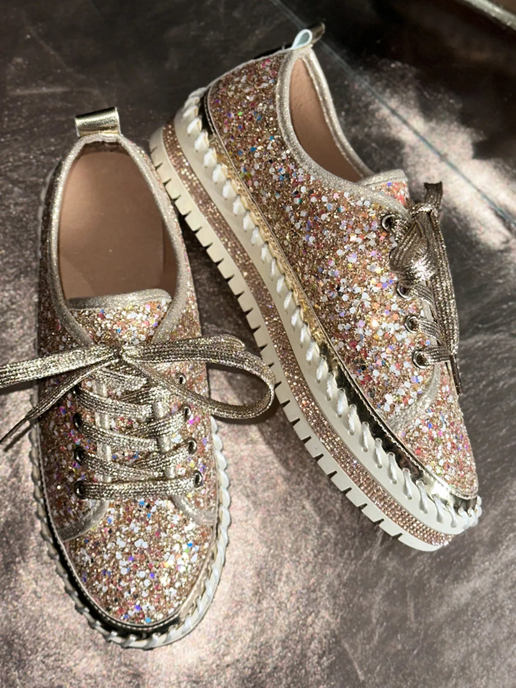 women's lace up round toe platform sneakers - additional image