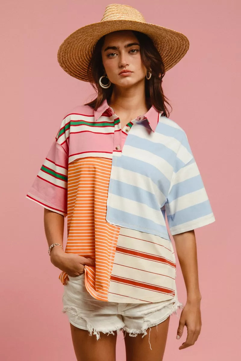 women's bibi mix and match stripe color block shirt - additional image