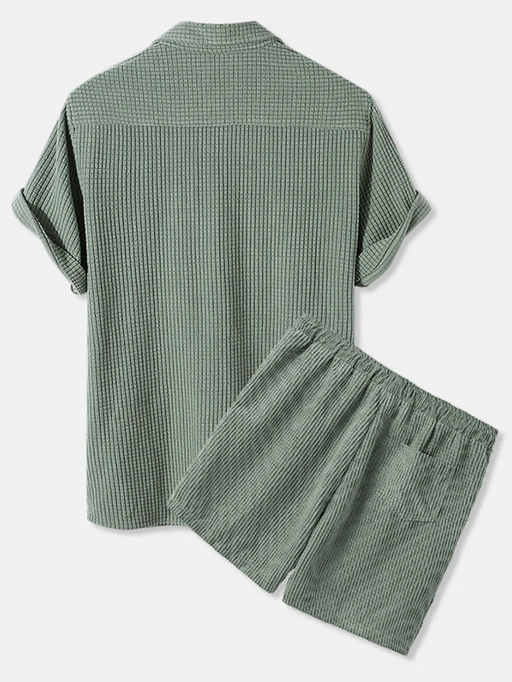 men's men's full size button detail short sleeve top and shorts set plus size - product detail