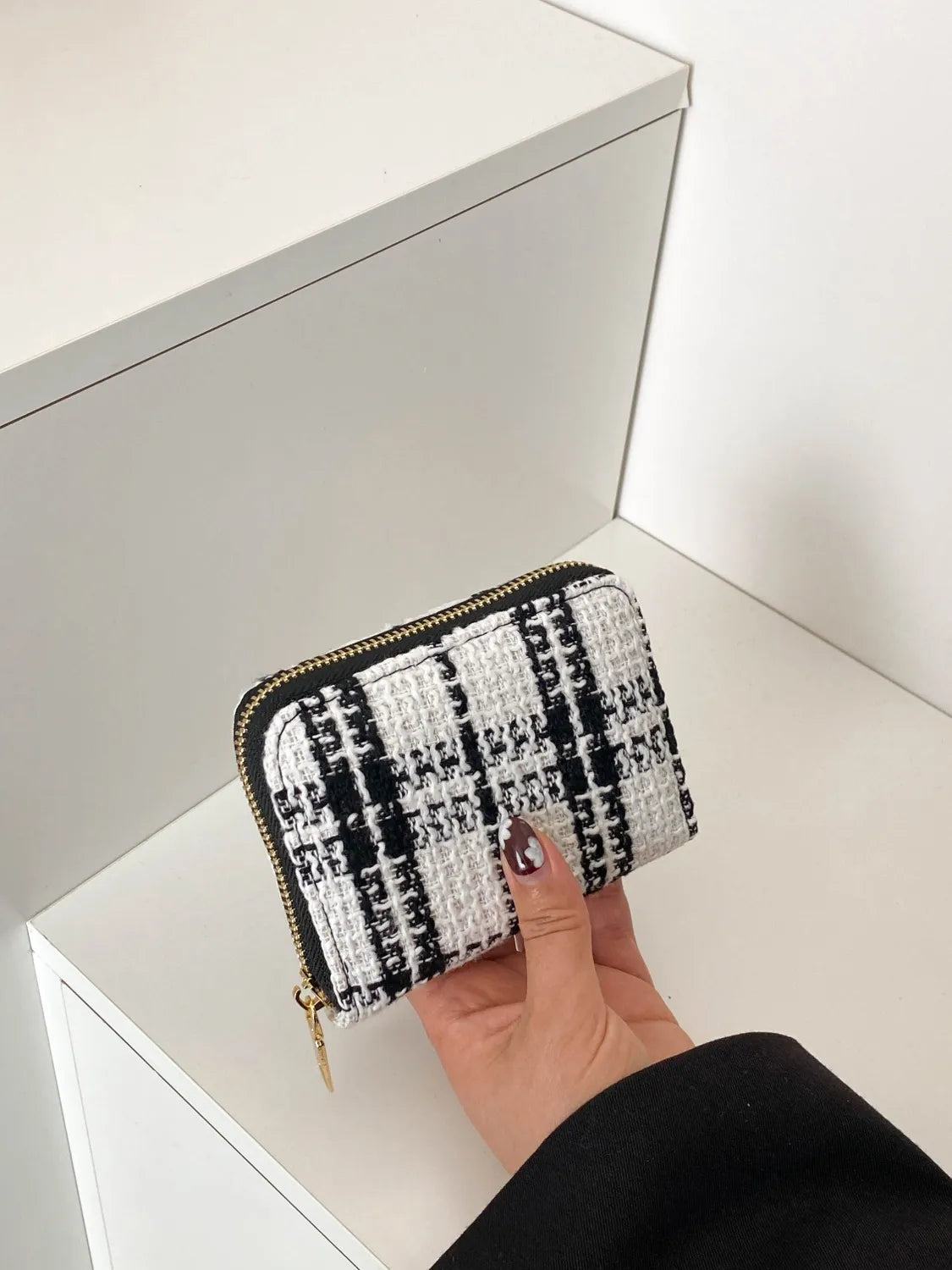 Plaid Polyester Card Case White One Size