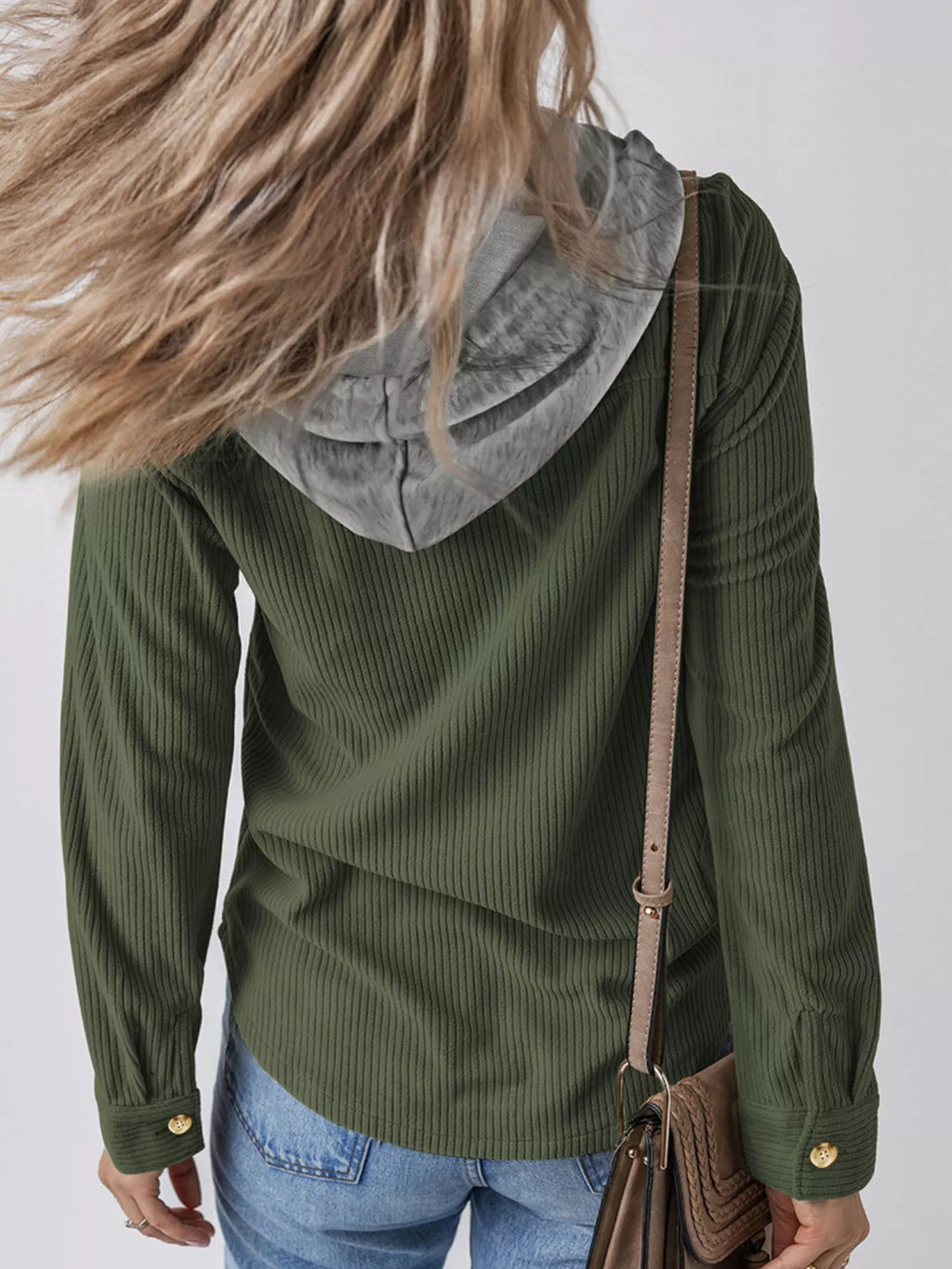 women's hooded corduroy button-down jacket - extra view