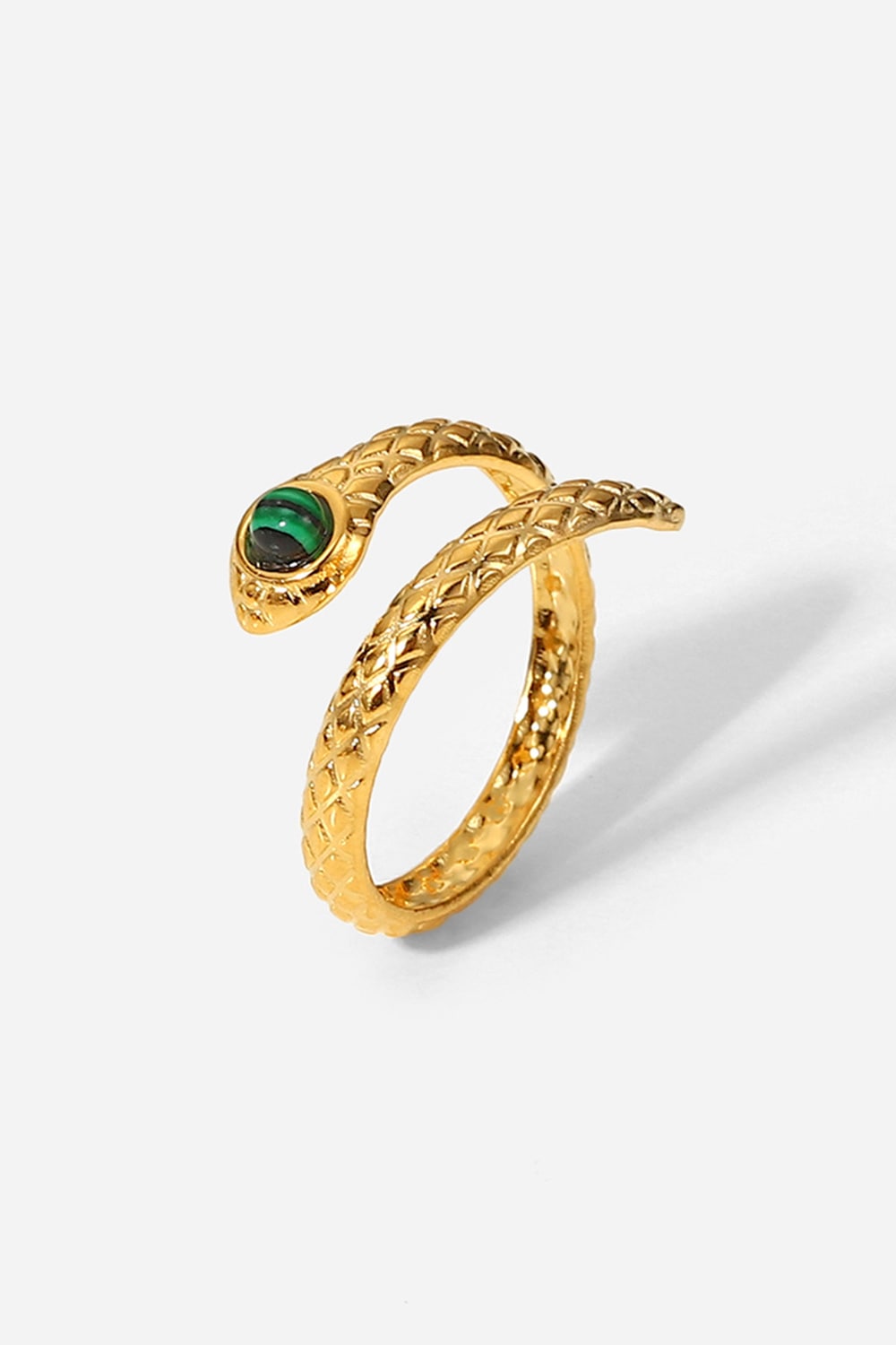 Snake Charmer Malachite Snake-Shaped Bypass Ring Gold One Size