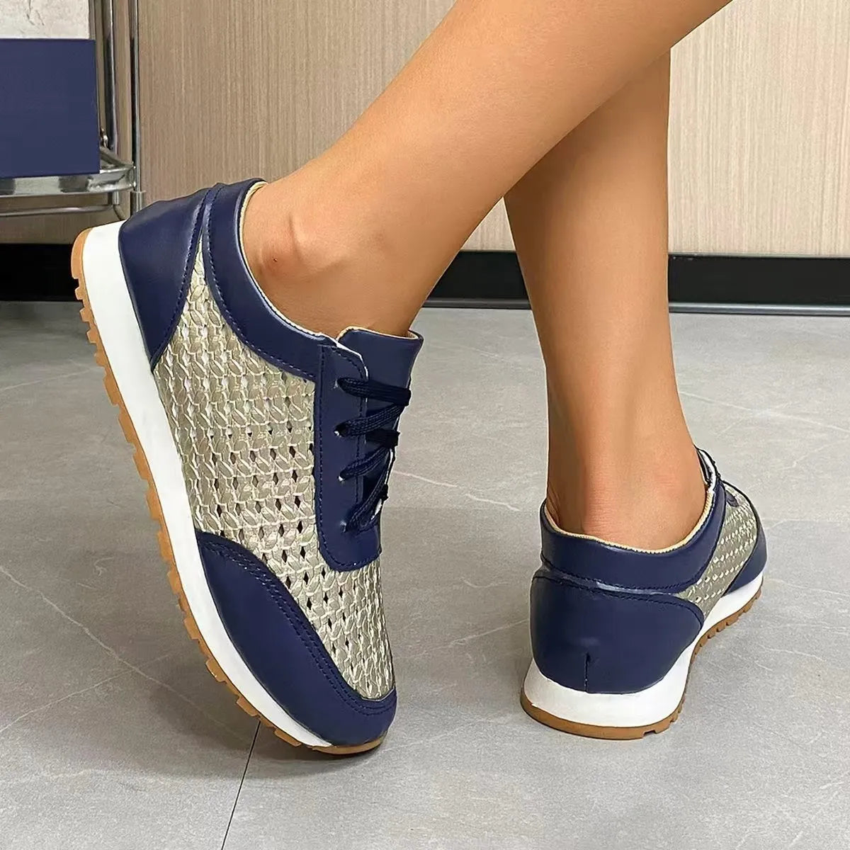 women's breathable lace up sneakers - styling option
