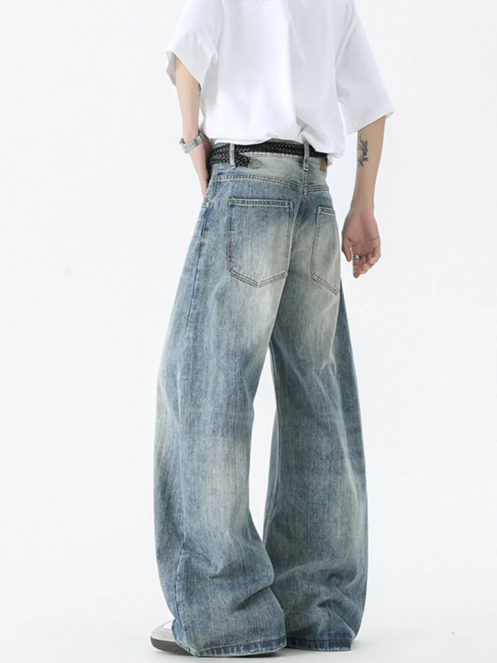 men's men's vintage wash wide leg jeans - additional image