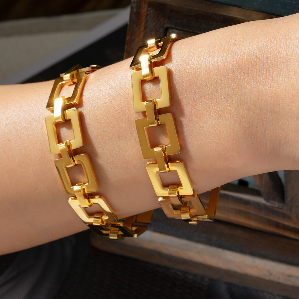 activewear — titanium steel hollow square chain bracelet