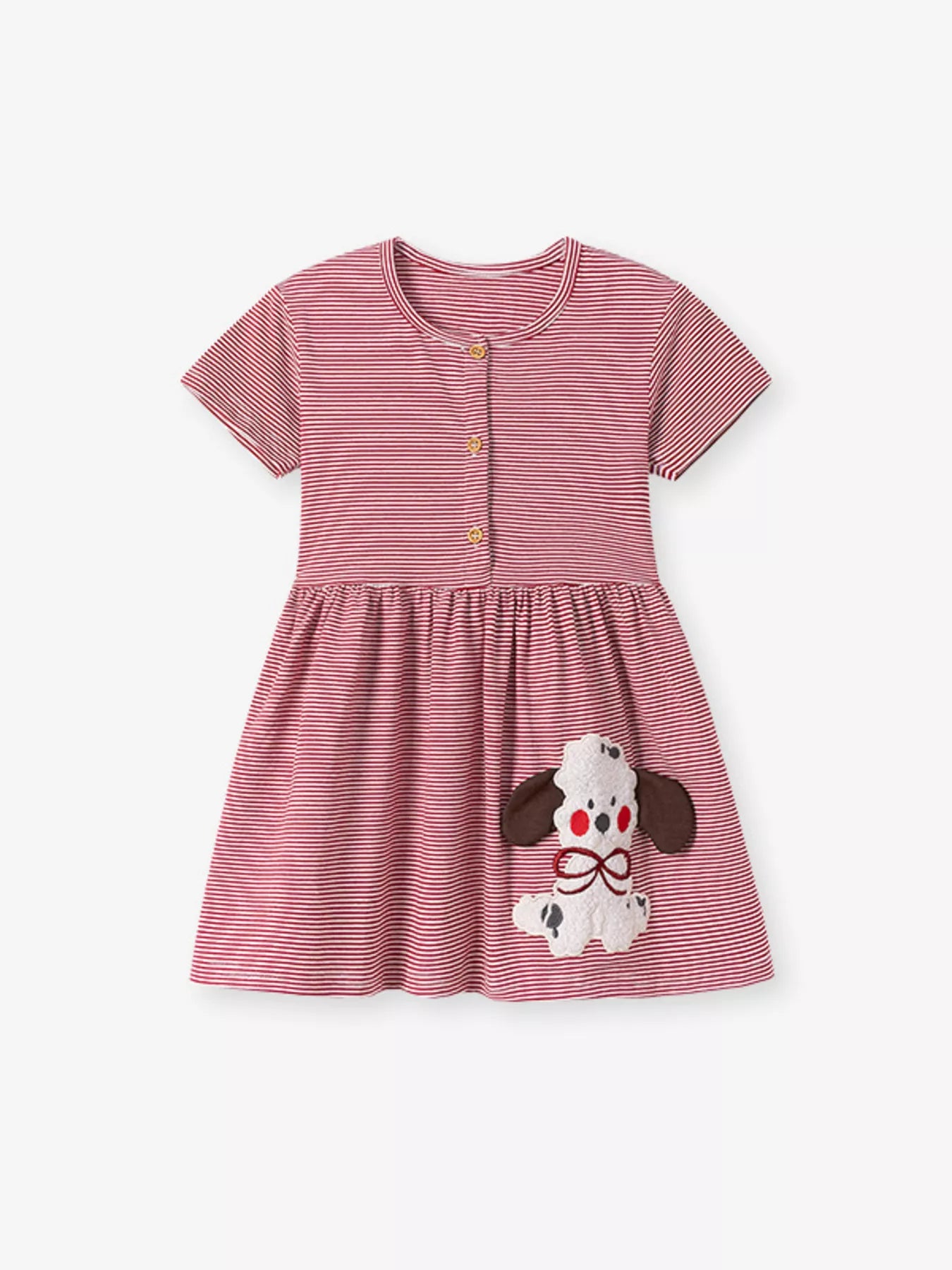 women's children's striped puppy short sleeve casual dress - alternate angle