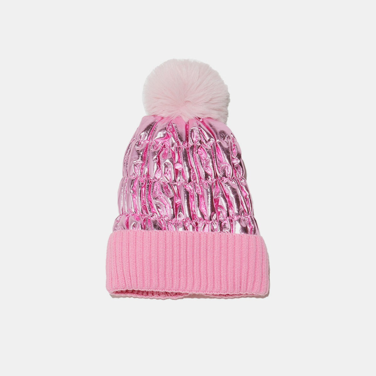 Thermal Knit Hat with Pompom Fuchsia Pink One Size